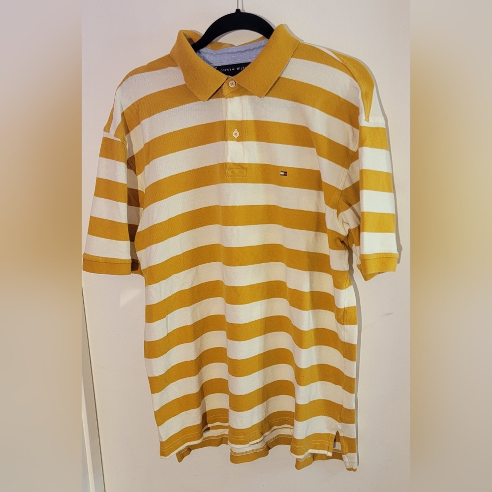 Tommy Hilfiger Men's Polo with Yellow and White Stripes